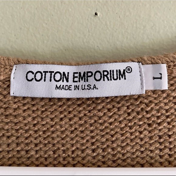 Cotton Emporium Tan Tie Front Sweater Sz L - Picture 3 of 5